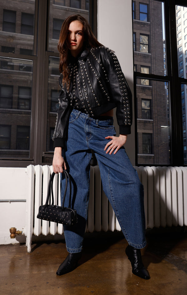 Ilaria Jacket, Black w/ Silver - Leather