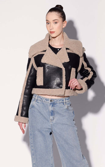 Helena Jacket, Black/Beige - Leather