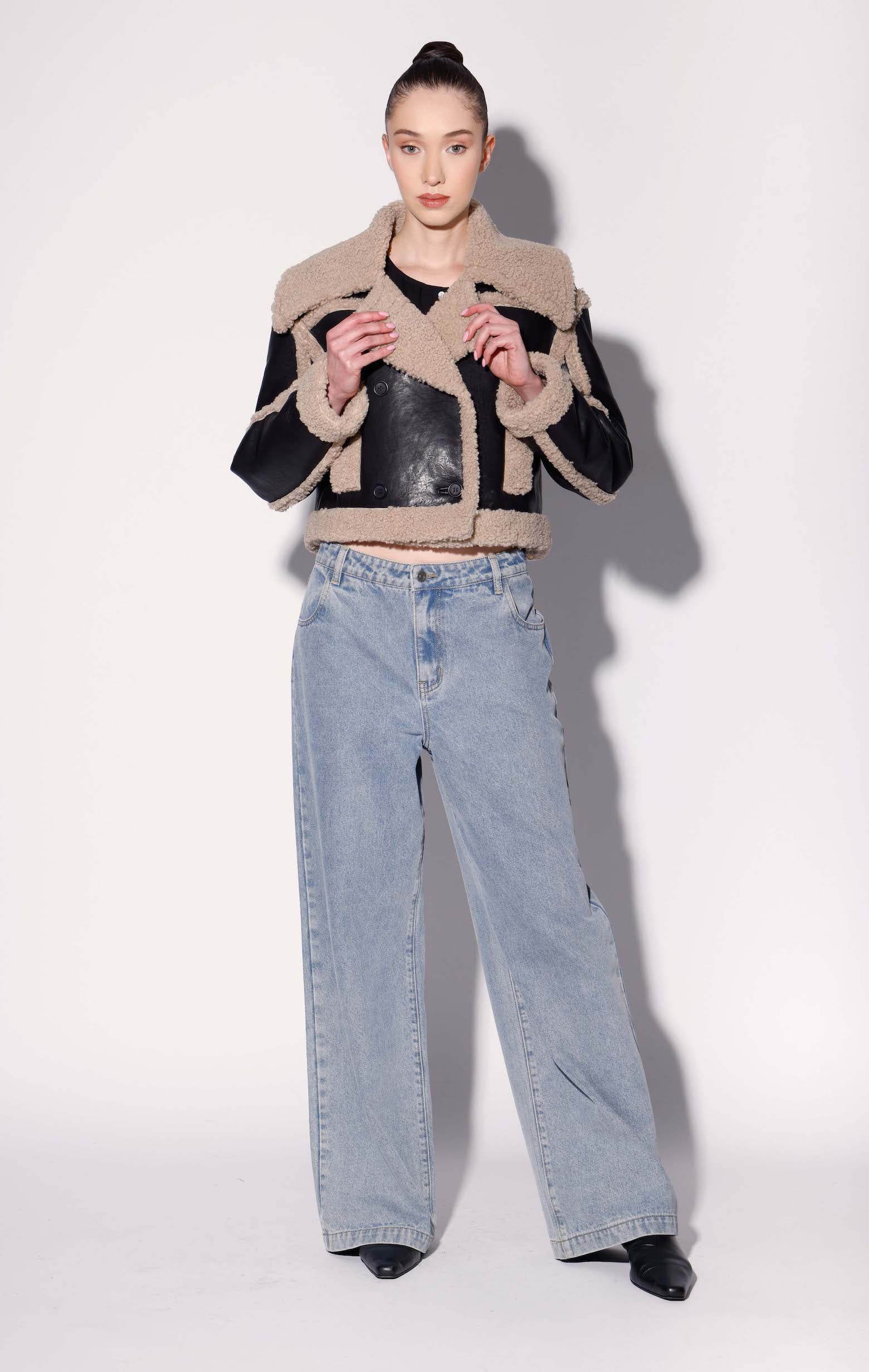 Helena Jacket, Black/Beige - Leather