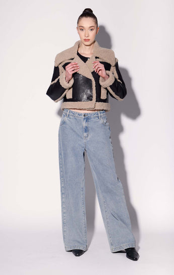 Helena Jacket, Black/Beige - Leather