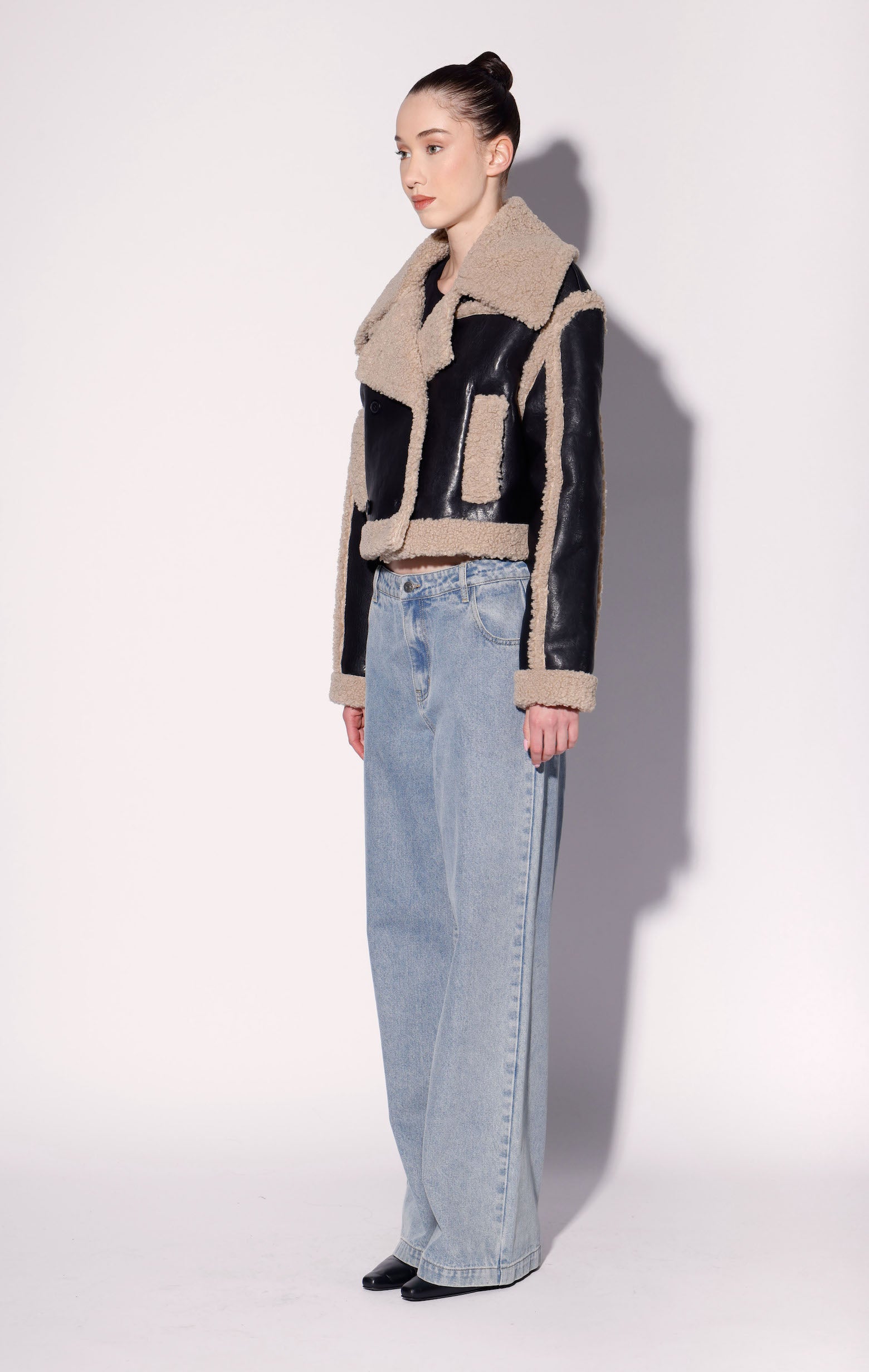Helena Jacket, Black/Beige - Leather