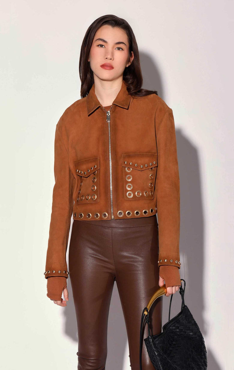 Jolene Jacket, Oak Suede w/ Gold - Leather