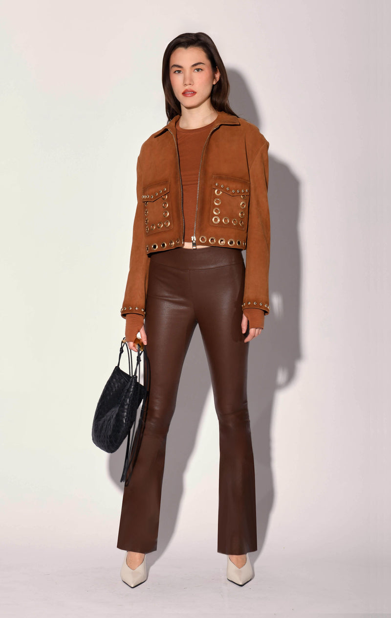 Jolene Jacket, Oak Suede w/ Gold - Leather