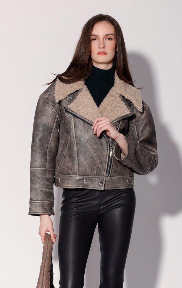 Richie Jacket, Black Sand/Beige - Leather