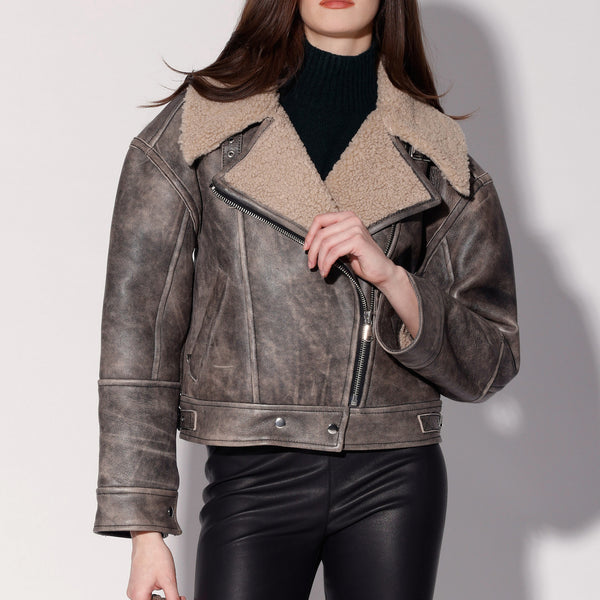 Richie Jacket, Black Sand/Beige - Leather