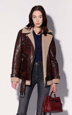 Celine Jacket, Coffee/Beige - Leather