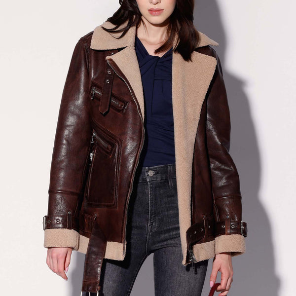Celine Jacket, Coffee/Beige - Leather