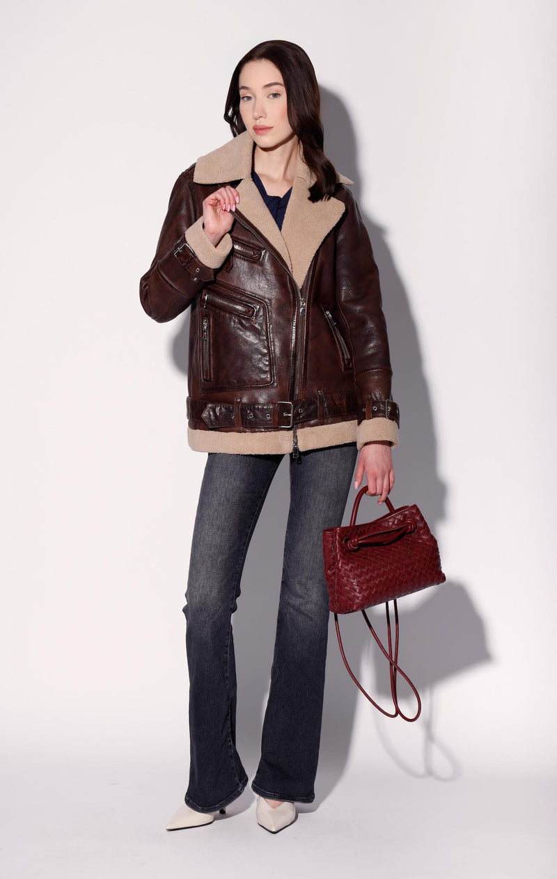 Celine Jacket, Coffee/Beige - Leather