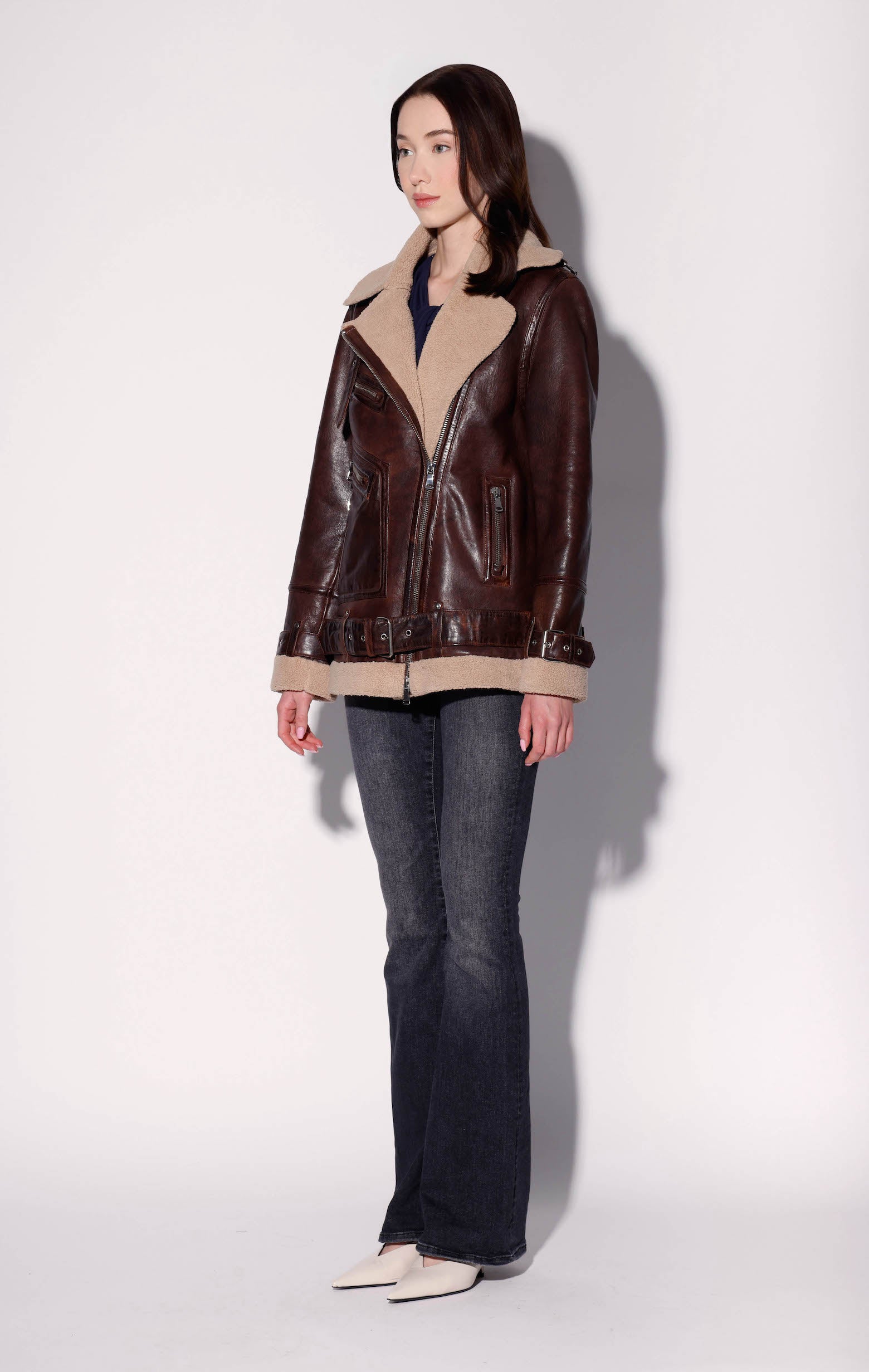 Celine Jacket, Coffee/Beige - Leather – Walter Baker