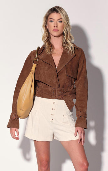 Rexa Short Trench, Chestnut Suede - Leather