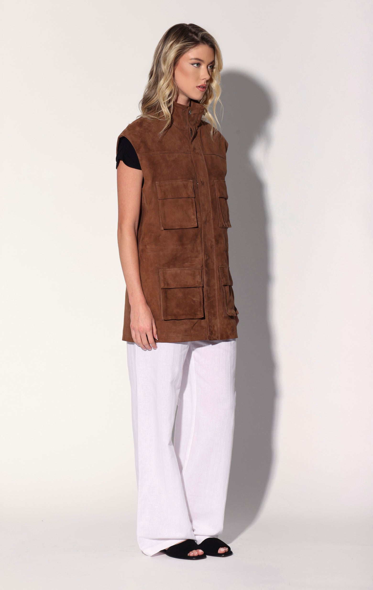 Renata Vest, Chestnut Suede - Leather