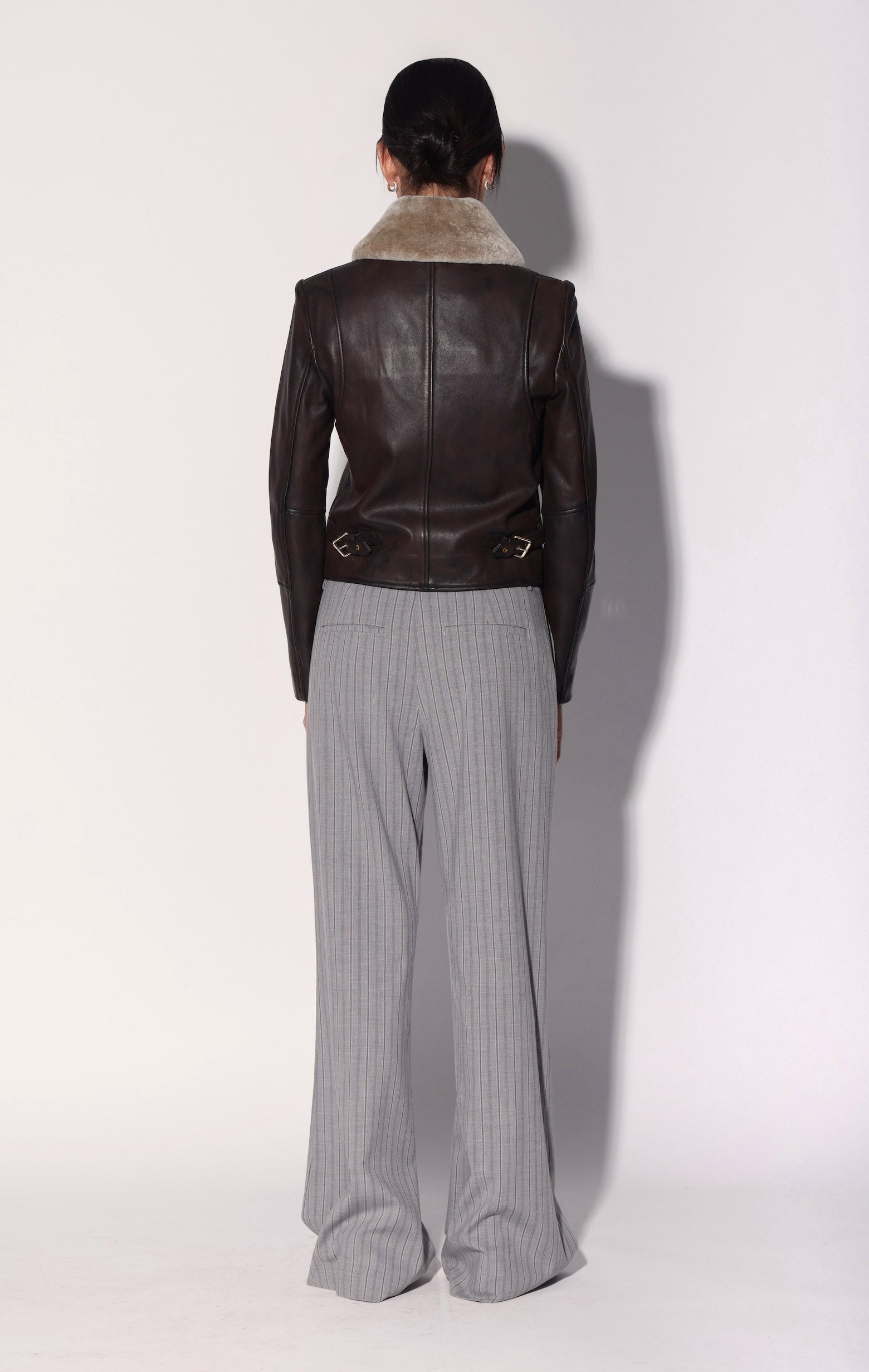 Liza Jacket, Brown Leather Taupe Fur - Leather