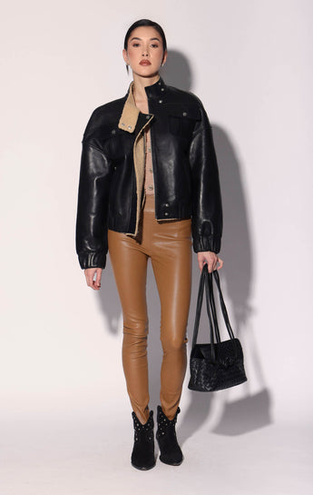 Julianne Jacket, Black Leather Macaroon Faux Fur - Leather