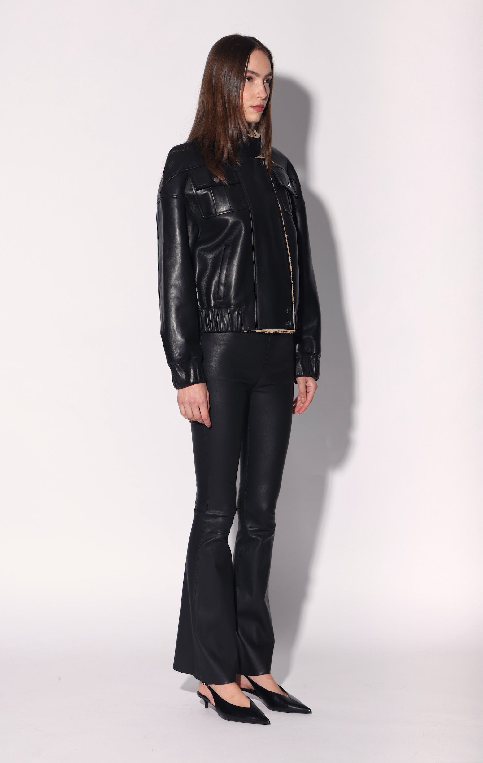 Julianne Jacket, Black Leather Macaroon Faux Fur - Leather