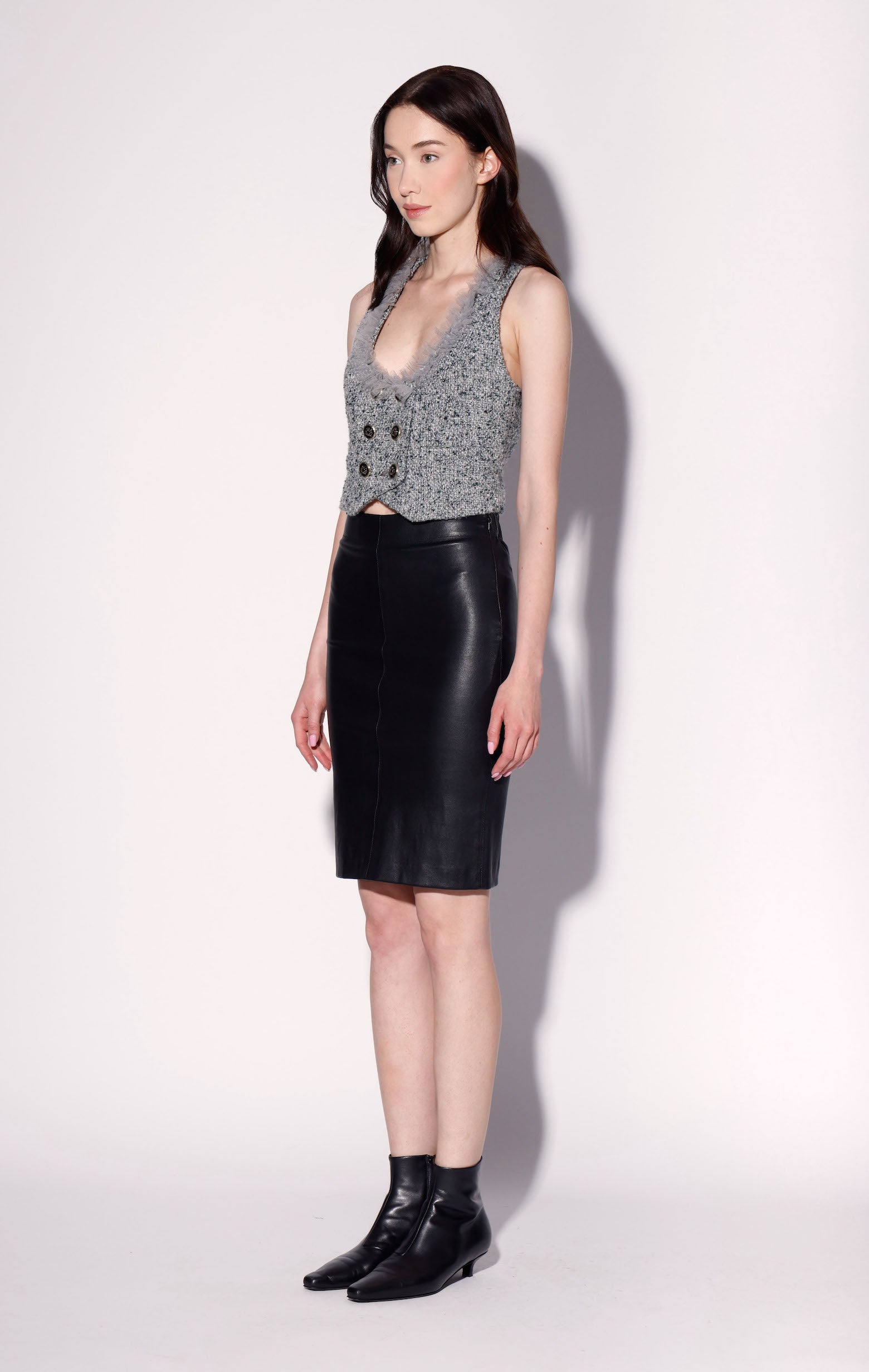 Mae Skirt, Black - Stretch Leather