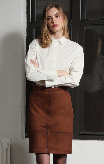 Piper Skirt, Cognac Suede - Leather
