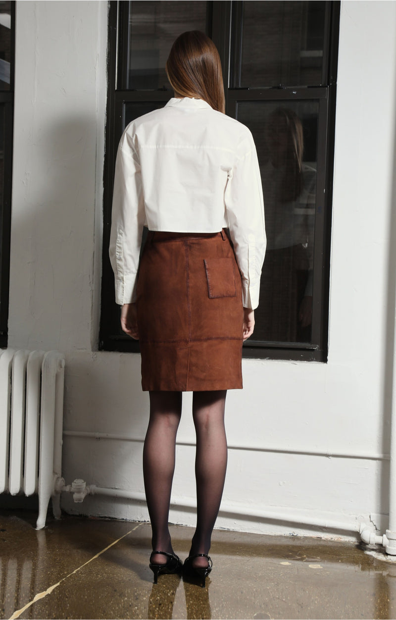 Piper Skirt, Cognac Suede - Leather