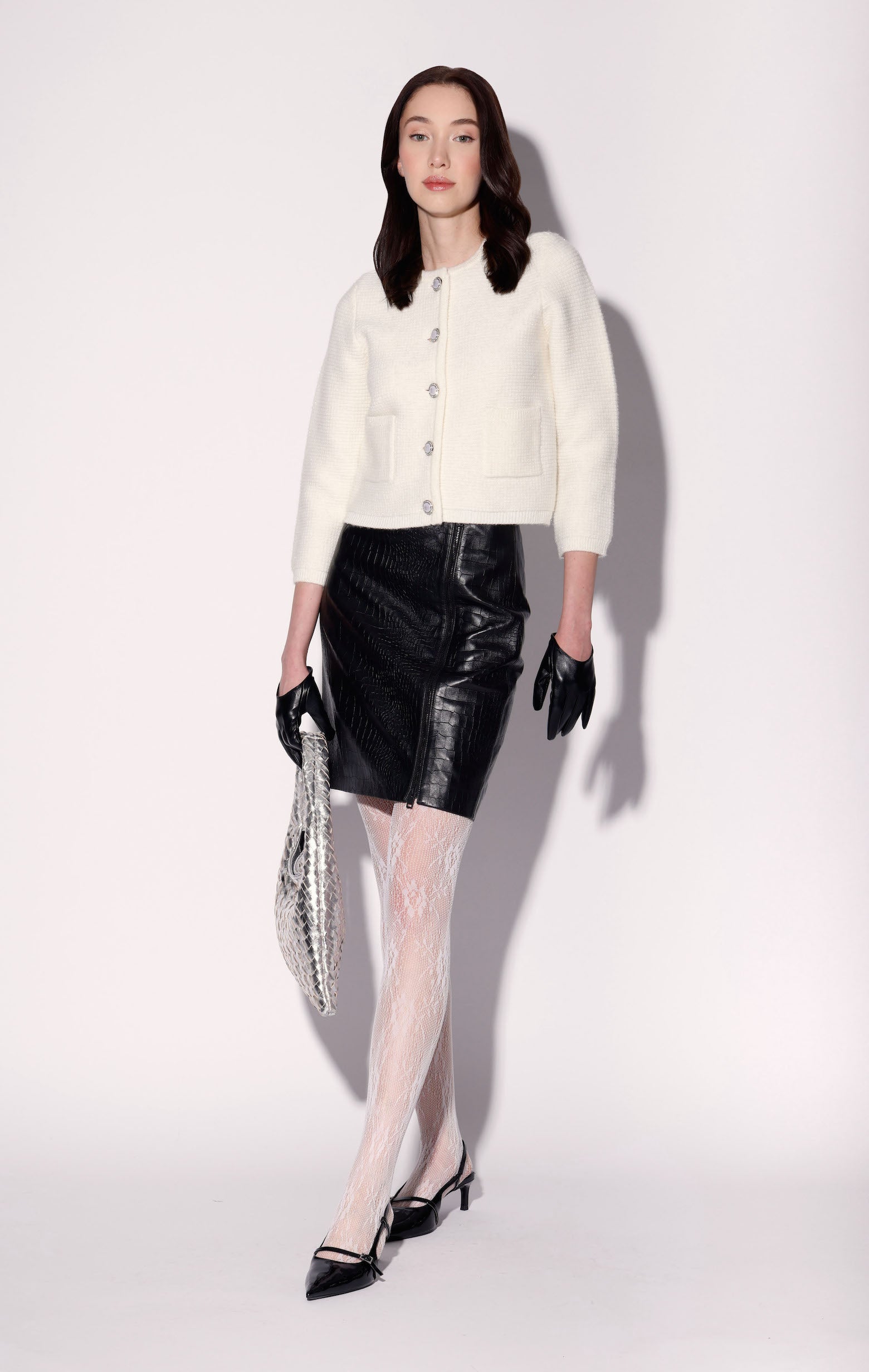 Rosalyn Skirt, Black Croc - Leather