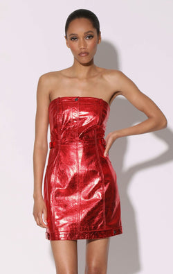 Sheena Dress, Red Metallic - Leather