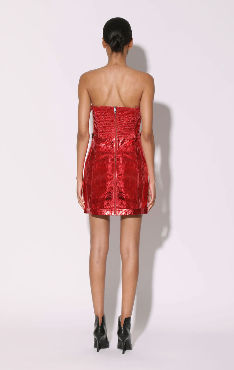 Sheena Dress, Red Metallic - Leather