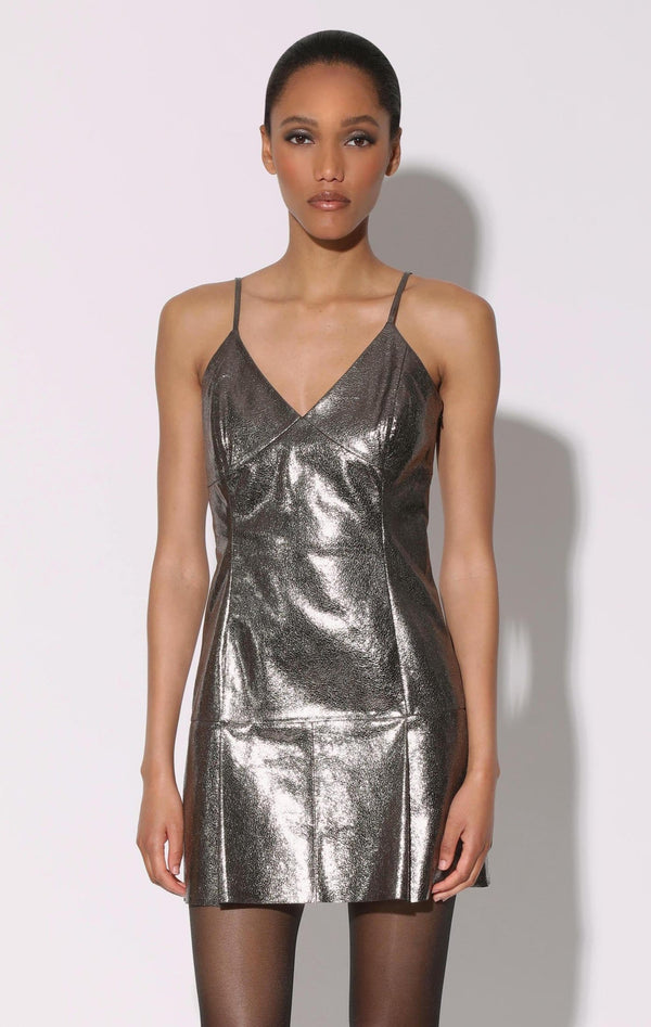 Madeline Dress, Dark Silver Crackle - Leather