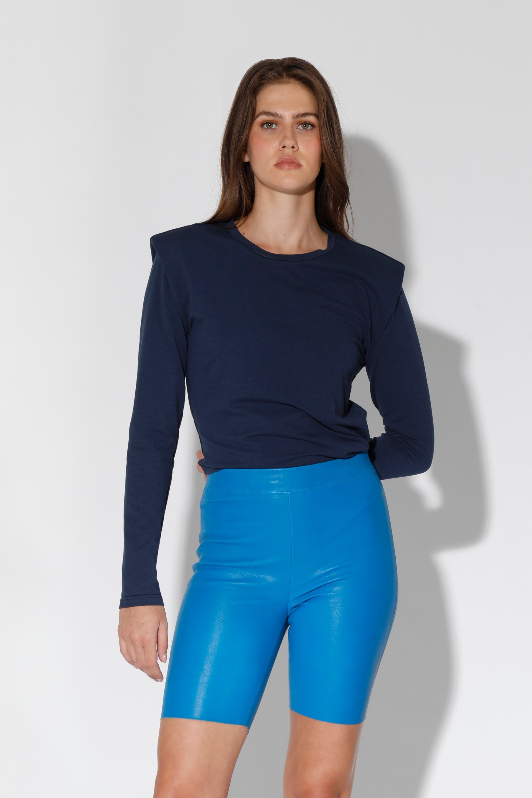 Monique Short, Bright Blue - Stretch Leather