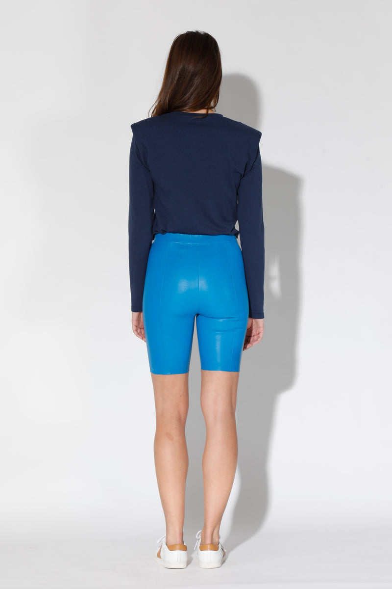 Monique Short, Bright Blue - Stretch Leather