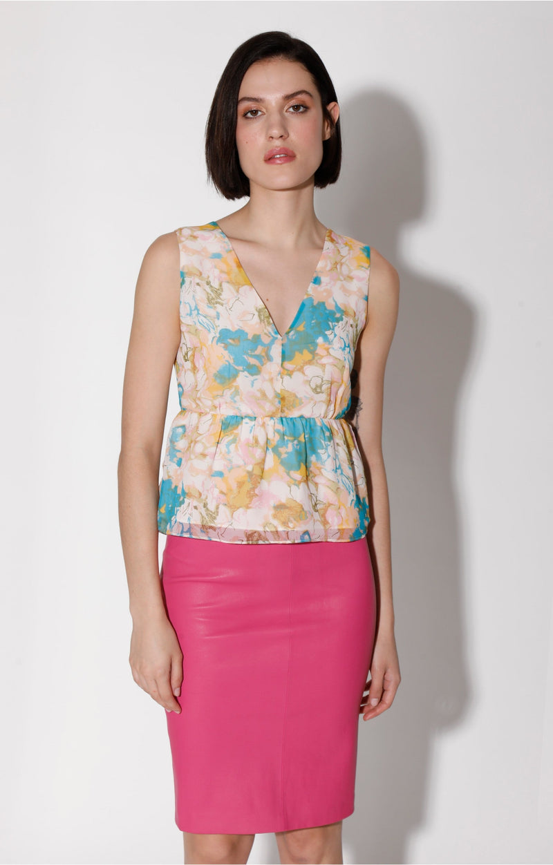 Mae Skirt, Bright Pink - Stretch Leather (Resort 2023)
