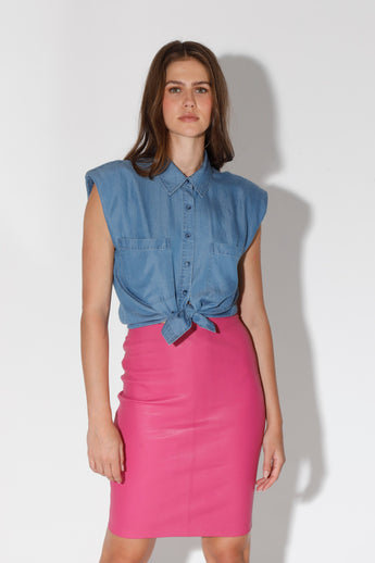 Mae Skirt, Bright Pink - Stretch Leather