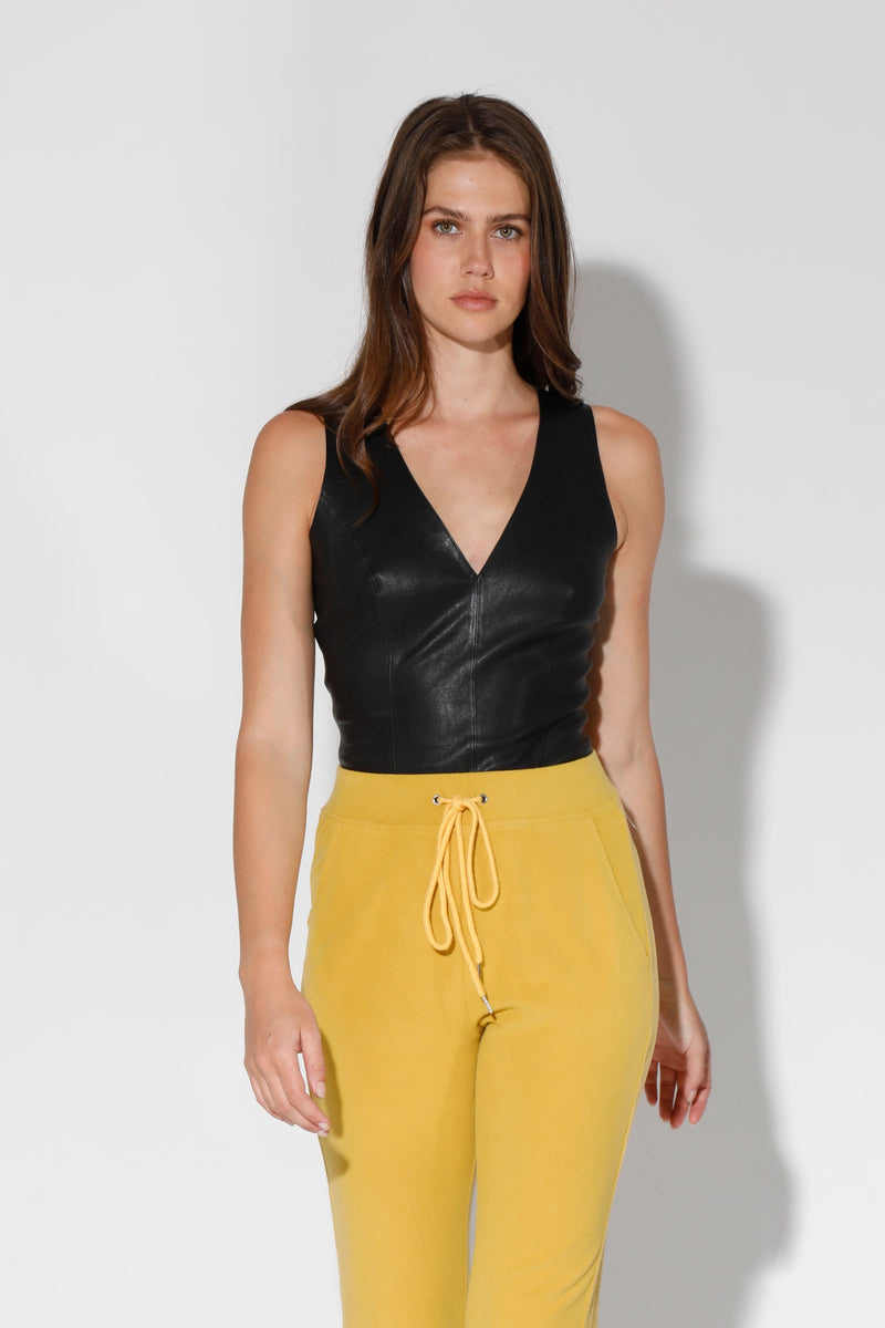 Sonya Bodysuit, Black - Stretch Leather