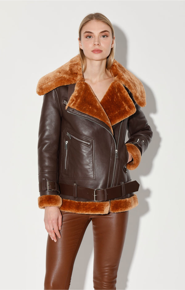 Celine Jacket, Mocha Leather/ Camel Fur