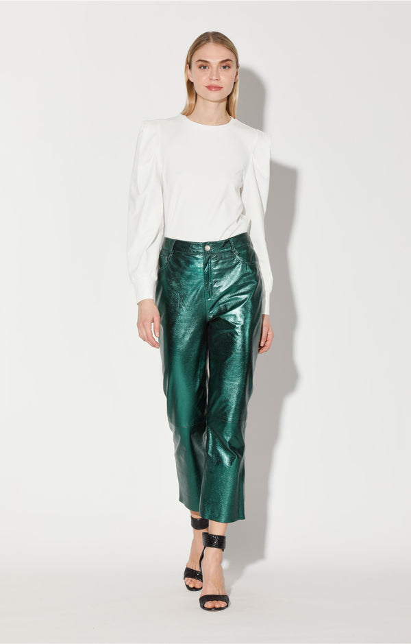 Selma Pant, Emerald Metallic - Leather