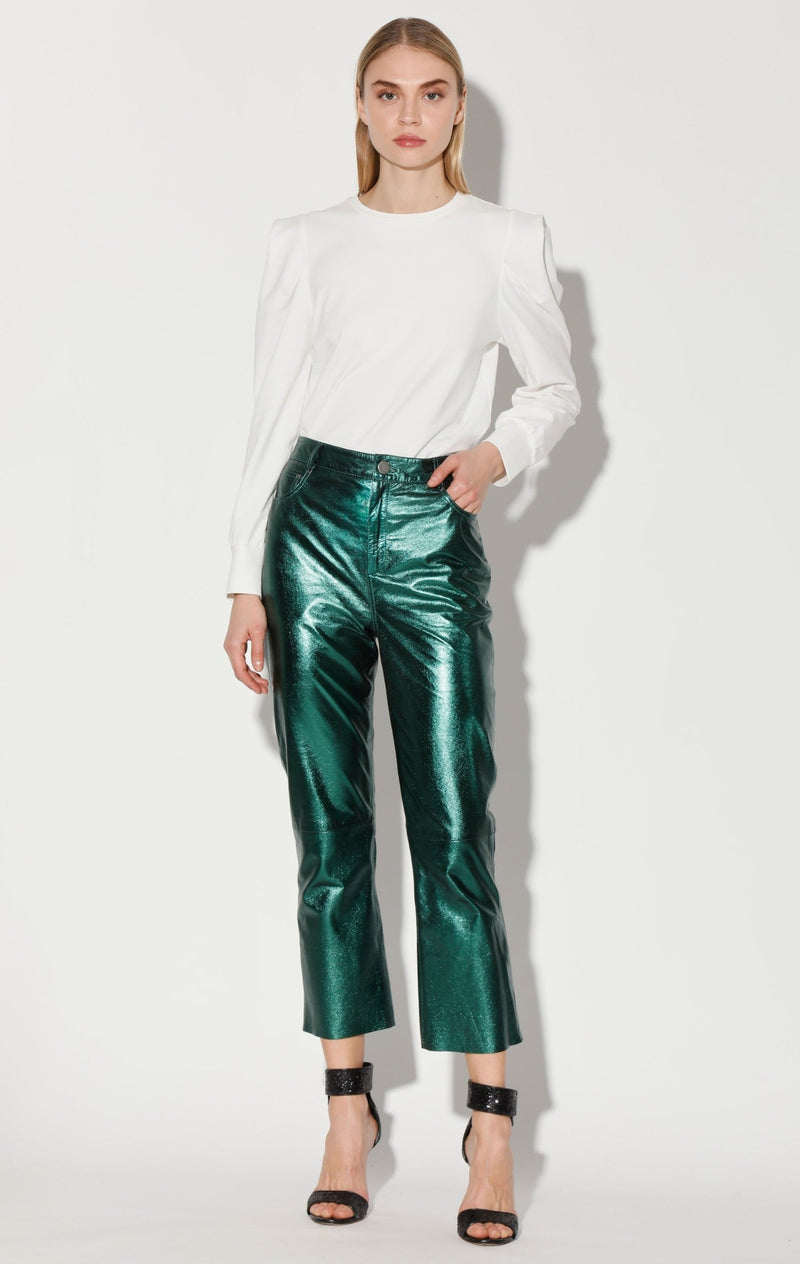 Selma Pant, Emerald Metallic - Leather