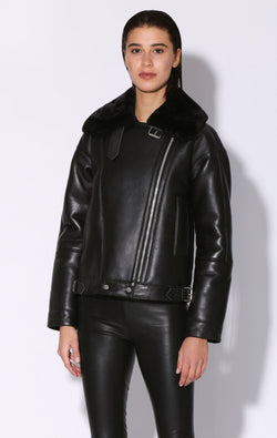 Mariah Jacket, Black Leather Black Fur - Leather Shearling