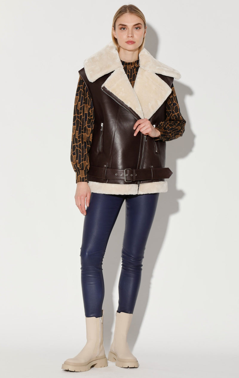 Donna Vest, Mocha Leather/Off White Fur - Shearling Leather