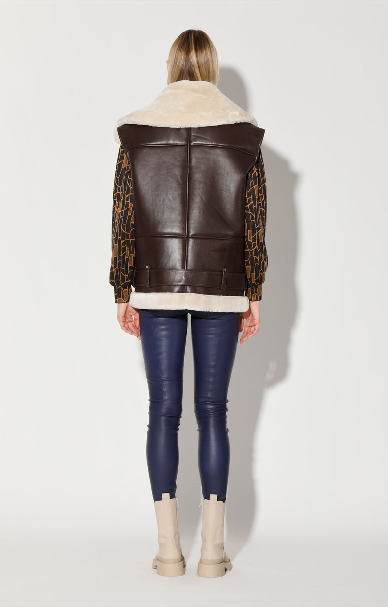 Donna Vest, Mocha Leather/Off White Fur - Shearling Leather
